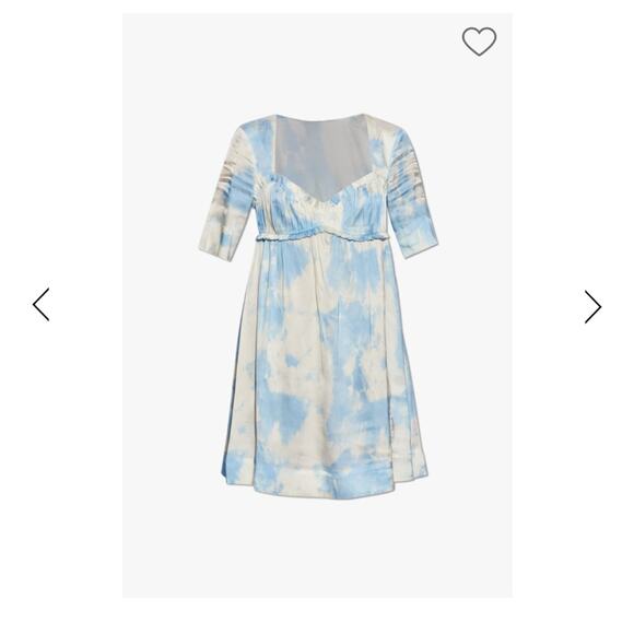 NWT GANNI Blue White Satin Powder Blue Mini Dress XS 32 - Picture 5 of 13